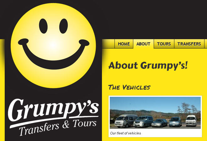 Grumpy’s Transfers & Tours: Smiley and logo