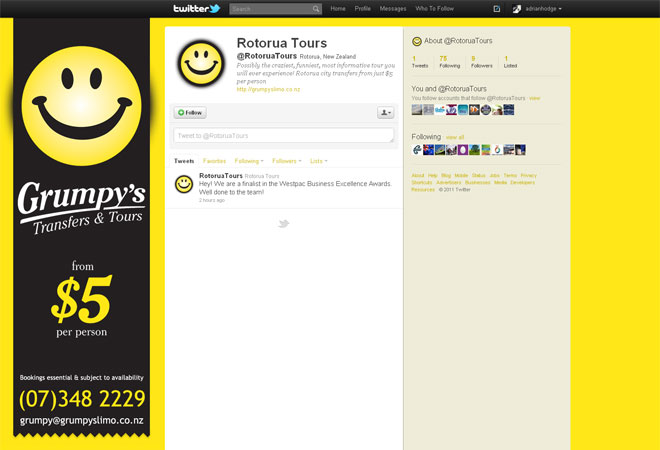 Grumpy’s Transfers & Tours: Custom Twitter page